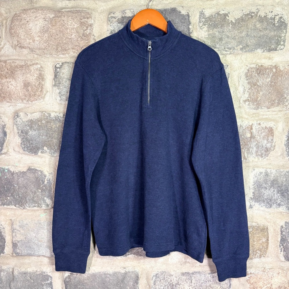 Apt 9 Mens Navy Blue 100% Cotton Quarter Zip Mock Neck Sweater Size M Preppy